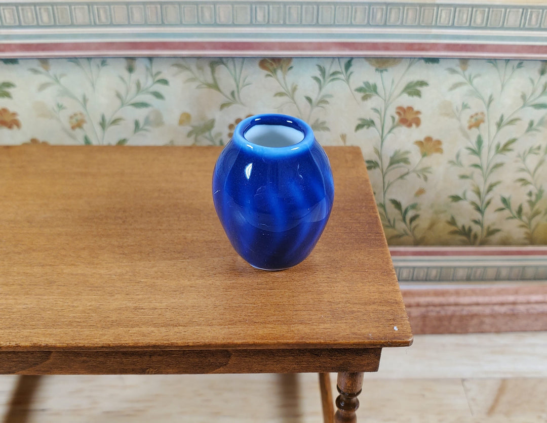 Dollhouse Ceramic Bright Blue Vase with a Swirl Pattern 1:12 Scale Miniature - MiniatureCrush