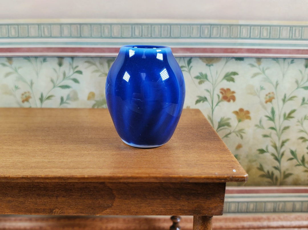 Dollhouse Ceramic Bright Blue Vase with a Swirl Pattern 1:12 Scale Miniature - MiniatureCrush