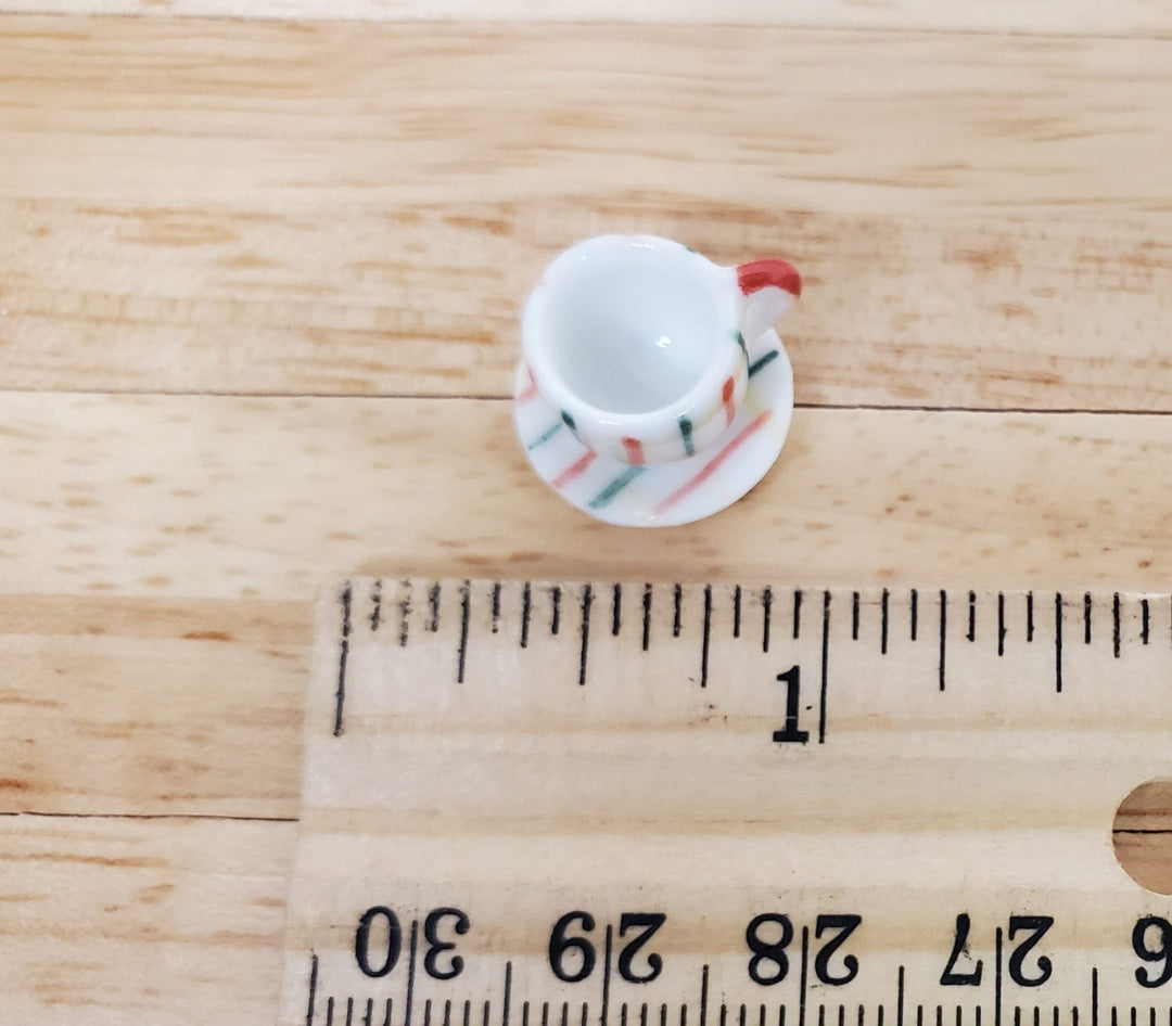 Dollhouse Ceramic Coffee Cup Green Red Stripes Motif 1:12 Scale Miniature - MiniatureCrush