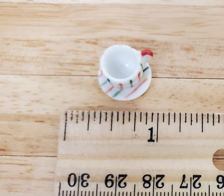 Dollhouse Ceramic Coffee Cup Green Red Stripes Motif 1:12 Scale Miniature - MiniatureCrush