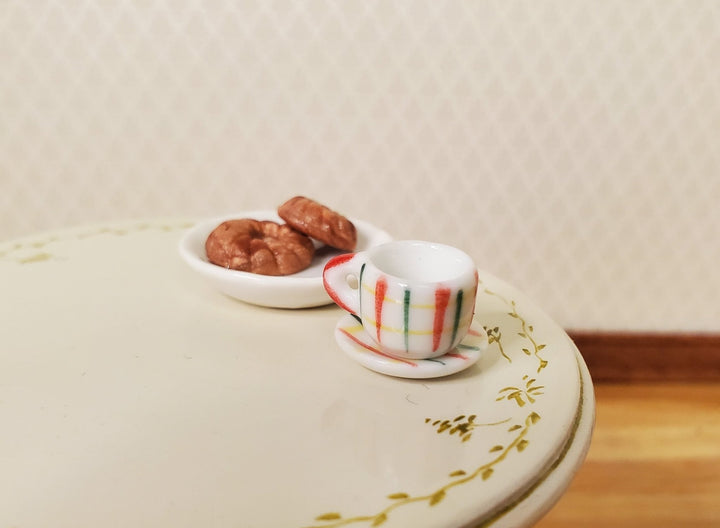 Dollhouse Ceramic Coffee Cup Green Red Stripes Motif 1:12 Scale Miniature - MiniatureCrush
