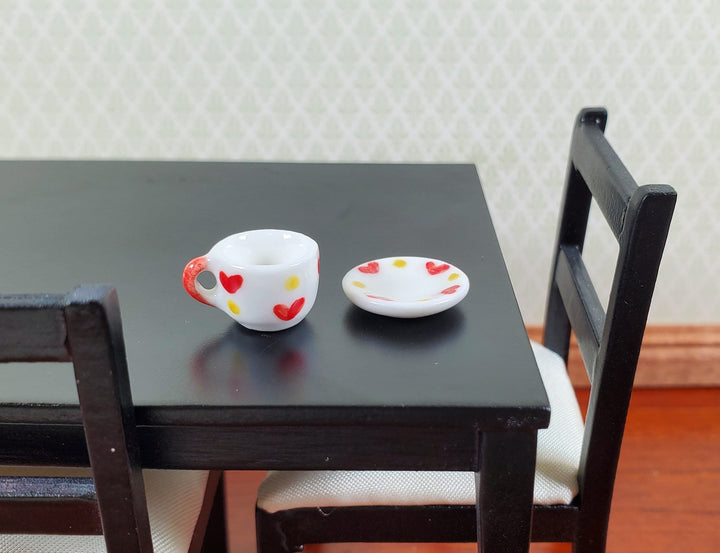 Dollhouse Ceramic Coffee Tea Cup with Saucer Hearts Motif 1:12 Scale Miniature - MiniatureCrush
