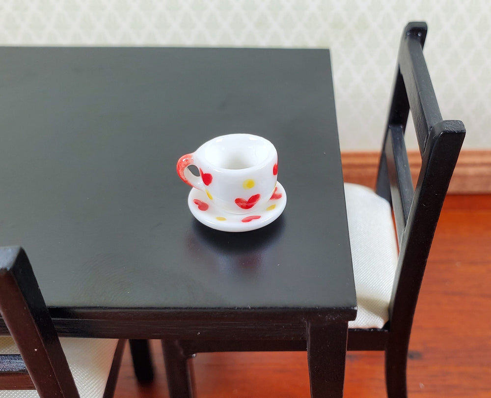 Dollhouse Ceramic Coffee Tea Cup with Saucer Hearts Motif 1:12 Scale Miniature - MiniatureCrush