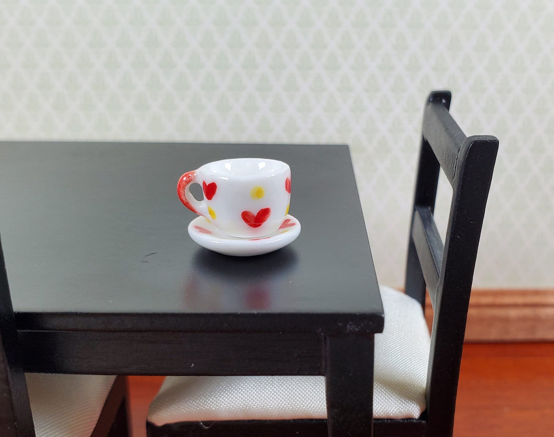Dollhouse Ceramic Coffee Tea Cup with Saucer Hearts Motif 1:12 Scale Miniature - MiniatureCrush