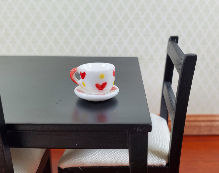 Dollhouse Ceramic Coffee Tea Cup with Saucer Hearts Motif 1:12 Scale Miniature - MiniatureCrush