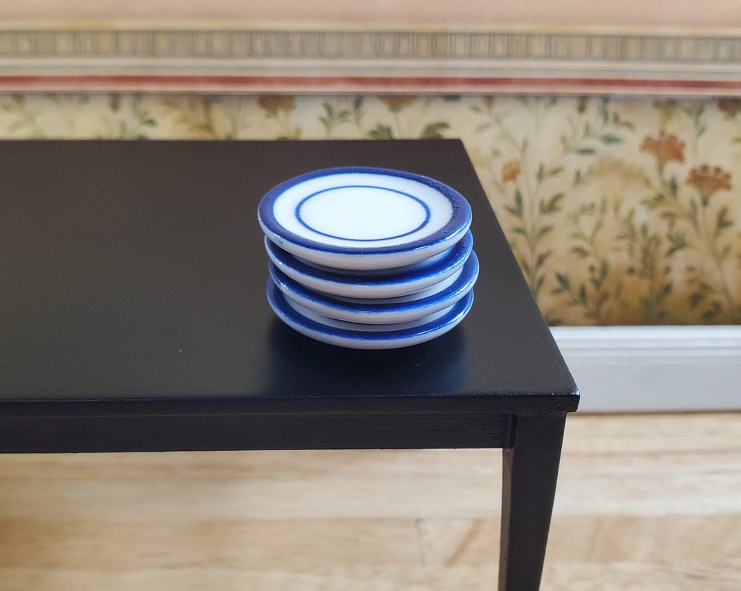 Dollhouse Ceramic Dinner Plates White with Blue Set of 4 1:12 Scale Miniatures - MiniatureCrush