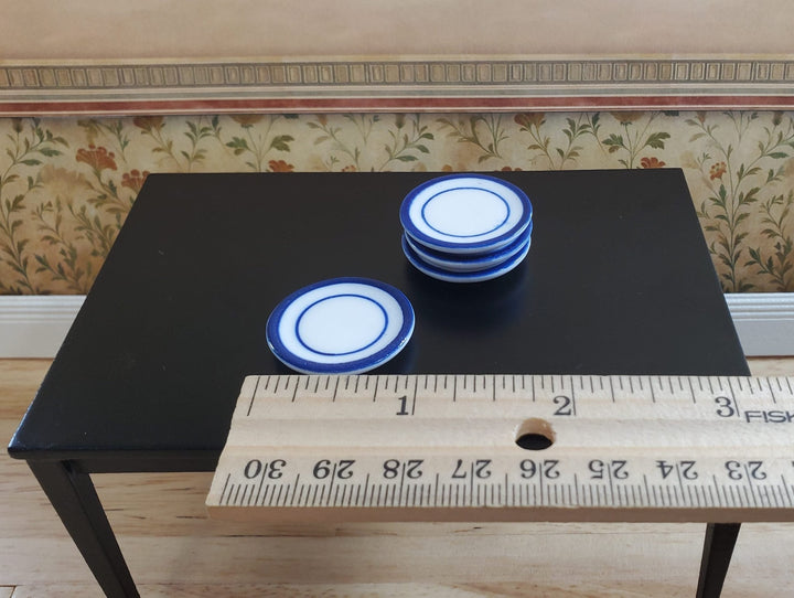 Dollhouse Ceramic Dinner Plates White with Blue Set of 4 1:12 Scale Miniatures - MiniatureCrush