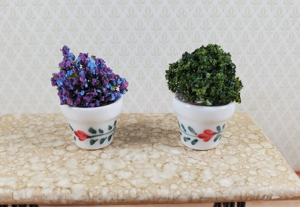 Dollhouse Ceramic Planter Pot Red & Green Set of 2 Small 1:12 Scale Miniature - MiniatureCrush