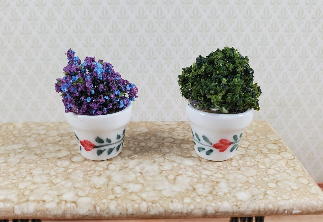 Dollhouse Ceramic Planter Pot Red & Green Set of 2 Small 1:12 Scale Miniature - MiniatureCrush