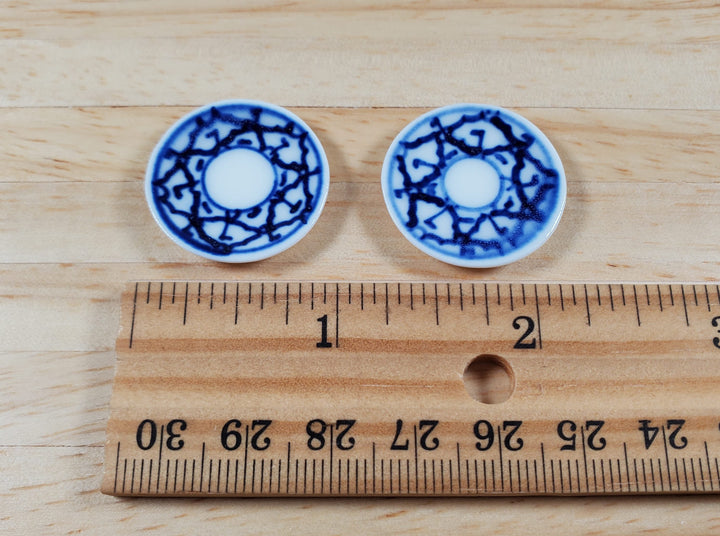 Dollhouse Ceramic Plates Blue and White Pattern Set of 2 1:12 Scale Miniature - MiniatureCrush