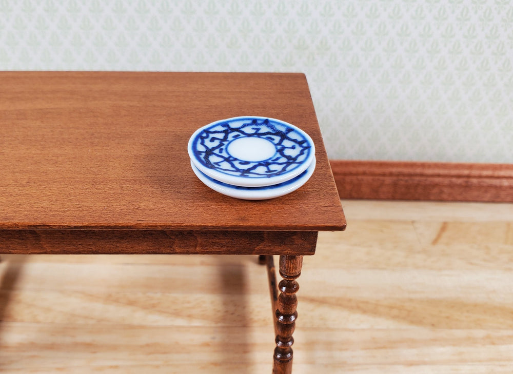 Dollhouse Ceramic Plates Blue and White Pattern Set of 2 1:12 Scale Miniature - MiniatureCrush