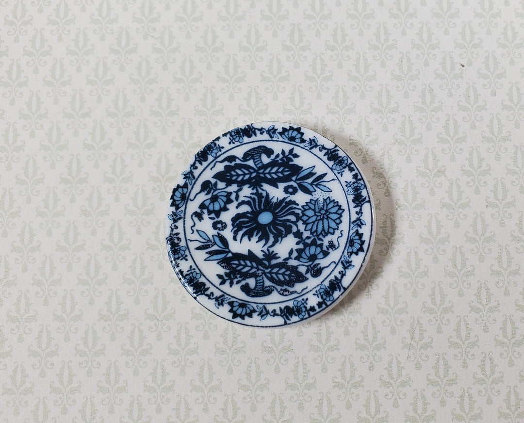 Dollhouse Ceramic Platter Large Plate Blue & White 1:12 Scale Miniature 1 1/4" - MiniatureCrush