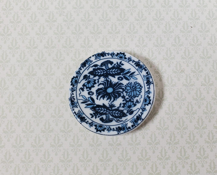 Dollhouse Ceramic Platter Large Plate Blue & White 1:12 Scale Miniature 1 1/4" - MiniatureCrush