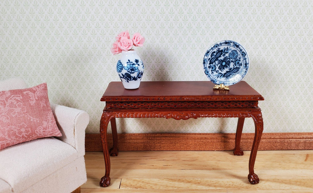 Dollhouse Ceramic Platter Large Plate Blue & White 1:12 Scale Miniature 1 1/4" - MiniatureCrush
