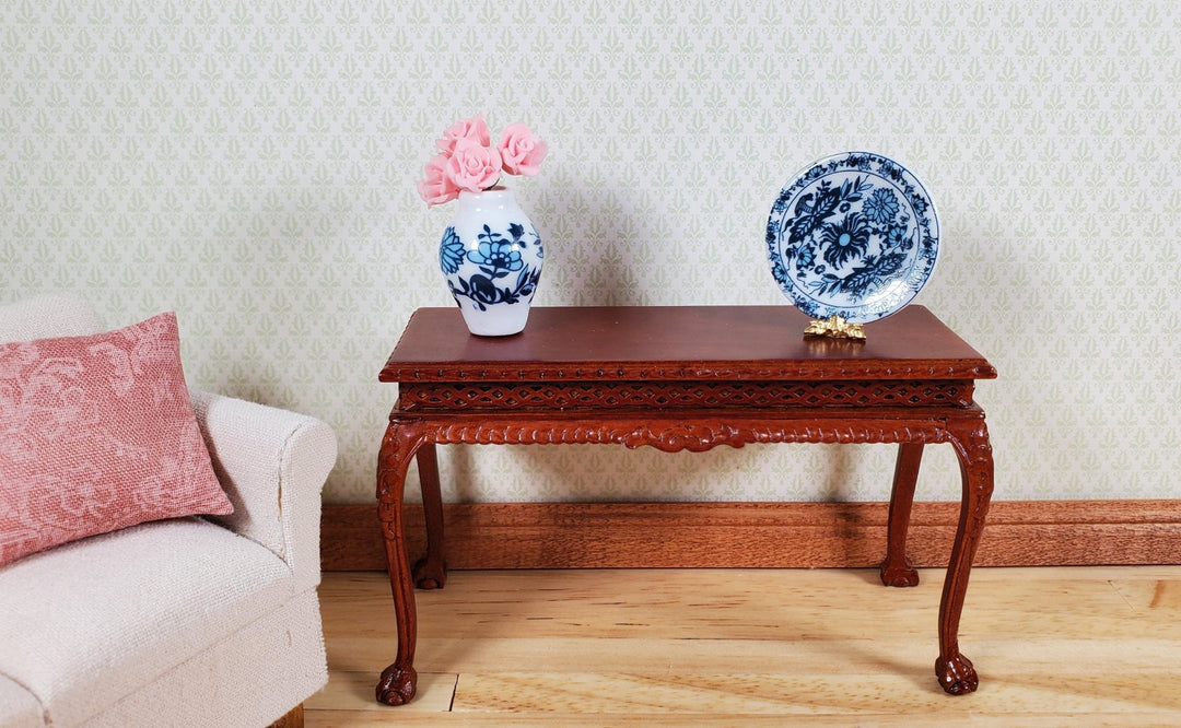 Dollhouse Ceramic Platter Large Plate Blue & White 1:12 Scale Miniature 1 1/4" - MiniatureCrush