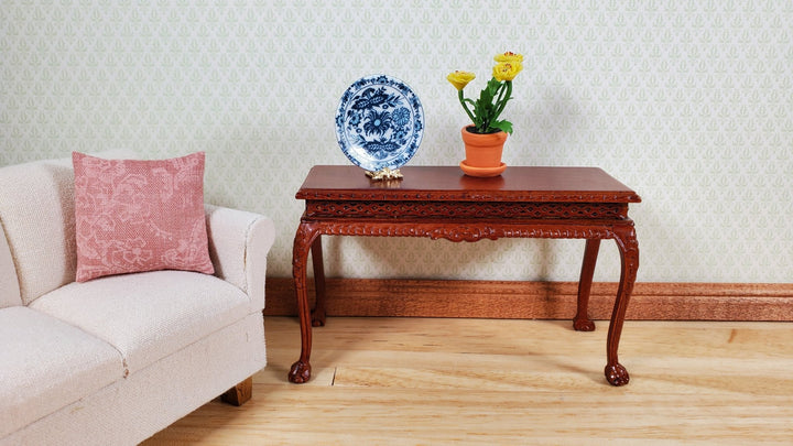 Dollhouse Ceramic Platter Large Plate Blue & White 1:12 Scale Miniature 1 1/4" - MiniatureCrush