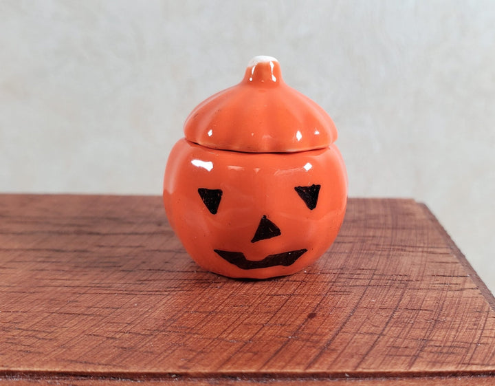 Dollhouse Ceramic Pumpkin Cookie Jar Halloween Decor 1:12 Scale Miniature - MiniatureCrush