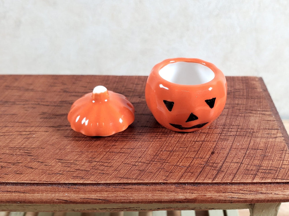 Dollhouse Ceramic Pumpkin Cookie Jar Halloween Decor 1:12 Scale Miniature - MiniatureCrush