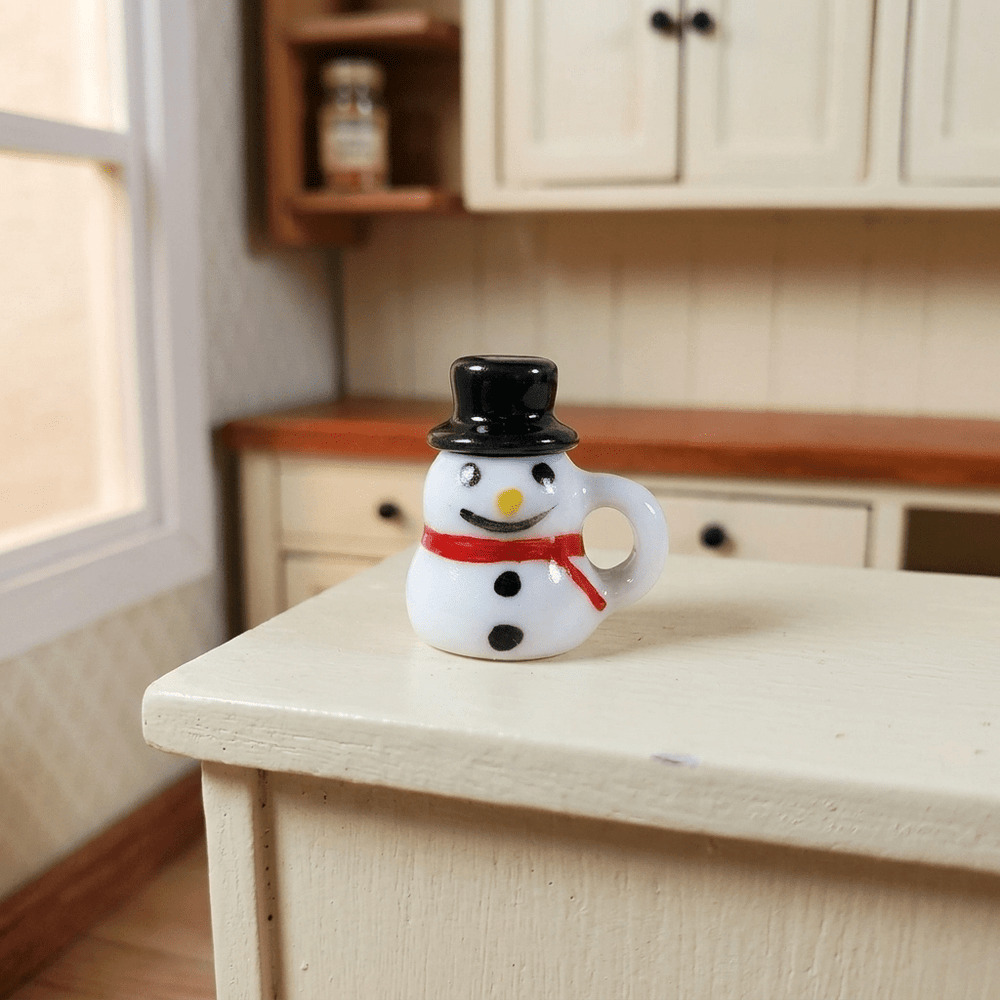 Dollhouse Ceramic Snowman Mug with Hot Chocolate 1:12 Scale Miniature - MiniatureCrush