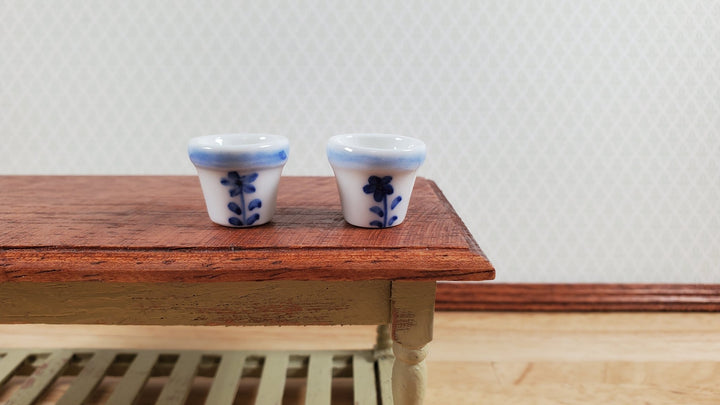 Dollhouse Cermaic Planter Blue & White Set of 2 Small 1:12 Scale Miniature - MiniatureCrush