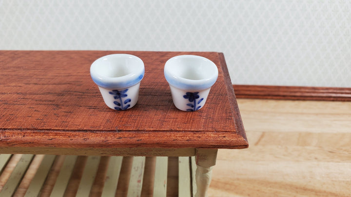 Dollhouse Cermaic Planter Blue & White Set of 2 Small 1:12 Scale Miniature - MiniatureCrush
