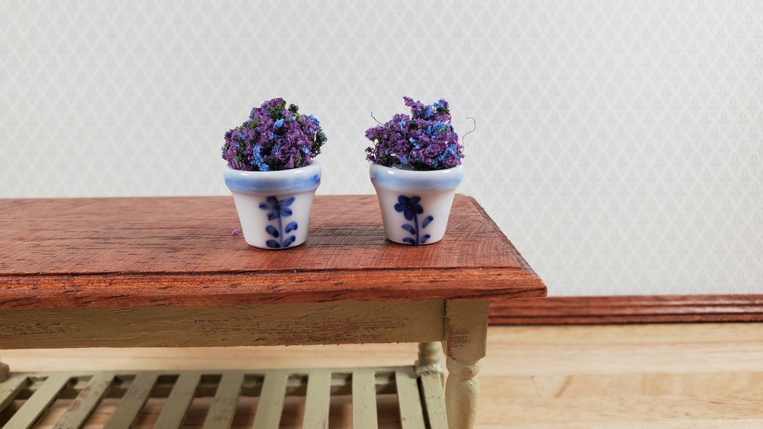 Dollhouse Cermaic Planter Blue & White Set of 2 Small 1:12 Scale Miniature - MiniatureCrush