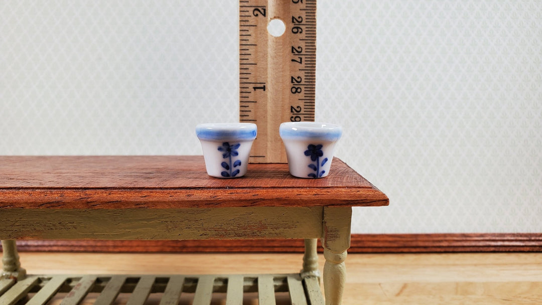 Dollhouse Cermaic Planter Blue & White Set of 2 Small 1:12 Scale Miniature - MiniatureCrush