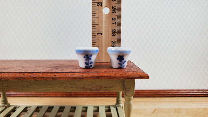 Dollhouse Cermaic Planter Blue & White Set of 2 Small 1:12 Scale Miniature - MiniatureCrush