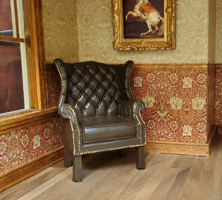 Dollhouse Chair Tufted Chippendale Resin Faux Leather 1:12 Scale by Reutter - MiniatureCrush