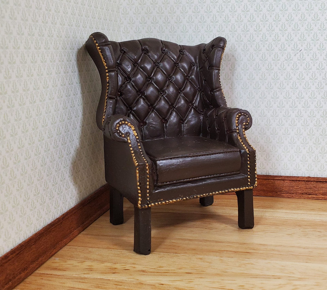 Dollhouse Chair Tufted Chippendale Resin Faux Leather 1:12 Scale by Reutter - MiniatureCrush