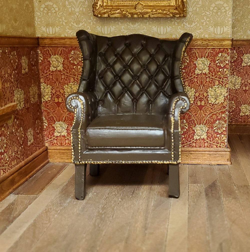 Dollhouse Chair Tufted Chippendale Resin Faux Leather 1:12 Scale by Reutter - MiniatureCrush