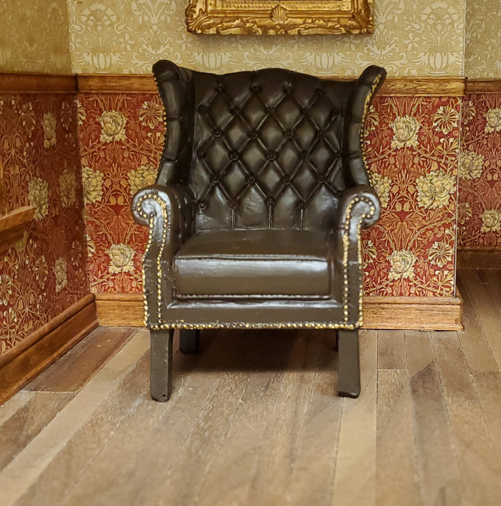 Dollhouse Chair Tufted Chippendale Resin Faux Leather 1:12 Scale by Reutter - MiniatureCrush