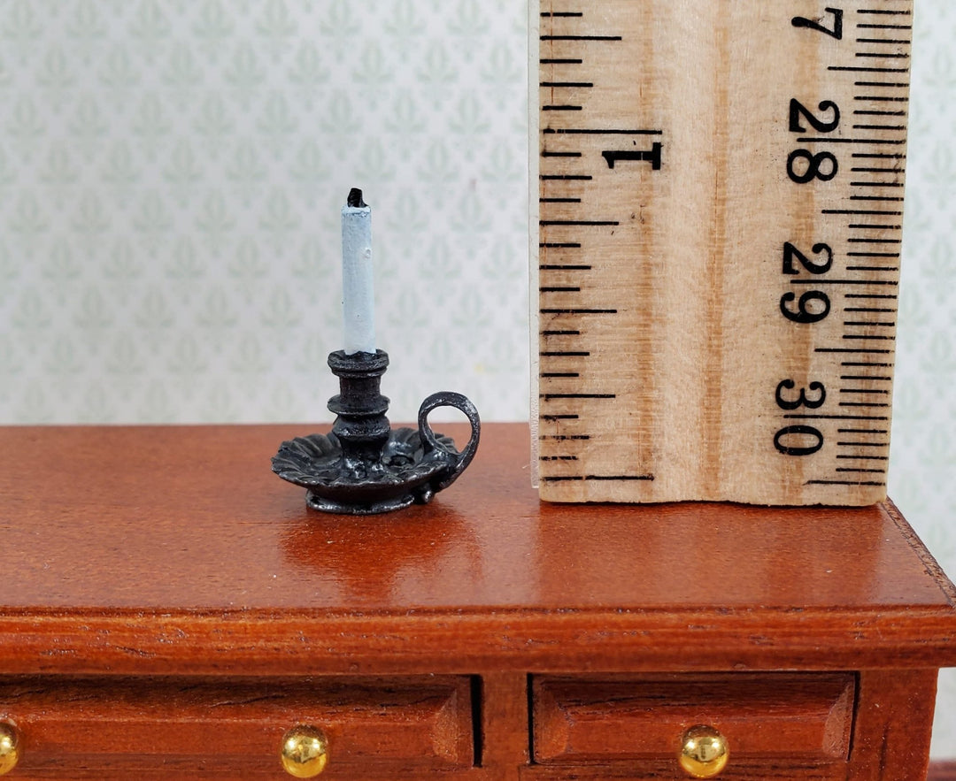 Dollhouse Chamber Candle Holder with Candle 1:12 Scale Miniature Metal - Miniature Crush