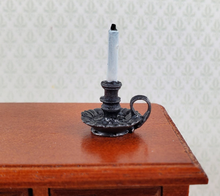 Dollhouse Chamber Candle Holder with Candle 1:12 Scale Miniature Metal - Miniature Crush