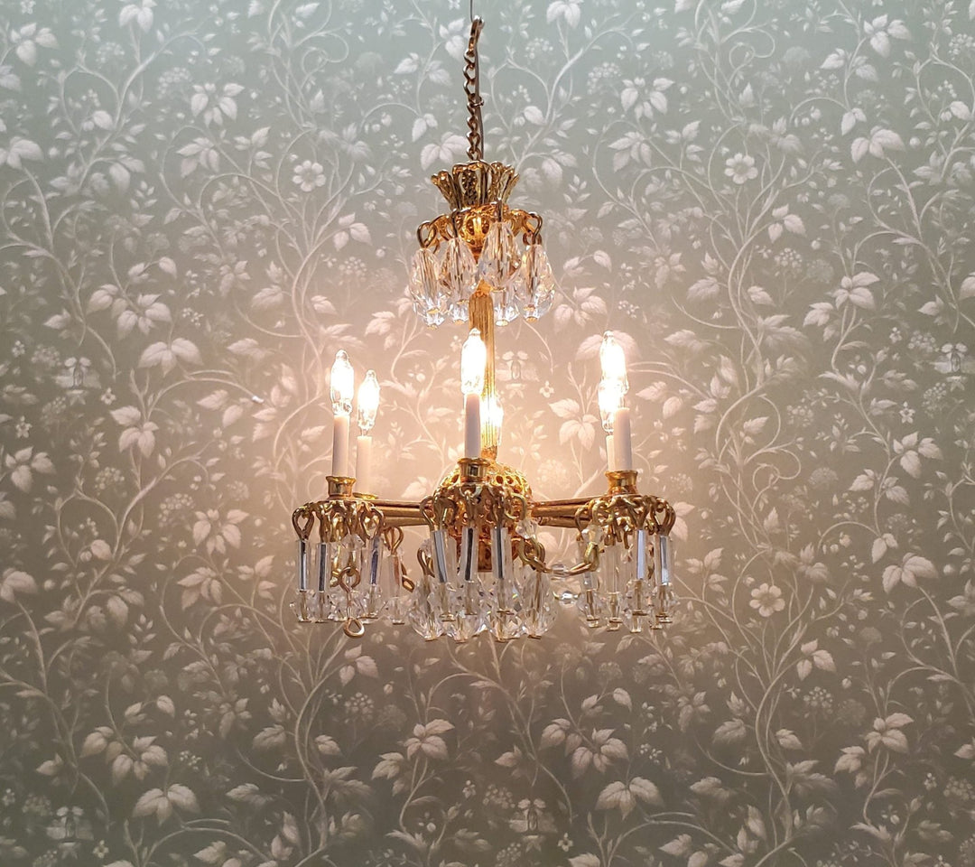 Dollhouse Chandelier 6 Arm Real Glass Crystals 12 Volt 1:12 Scale - MiniatureCrush