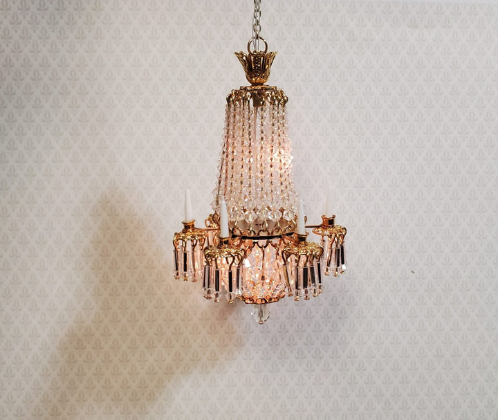 Dollhouse Chandelier 6 Arm Real Glass Crystals 12 Volt 1:12 Scale Miniatures - Miniature Crush