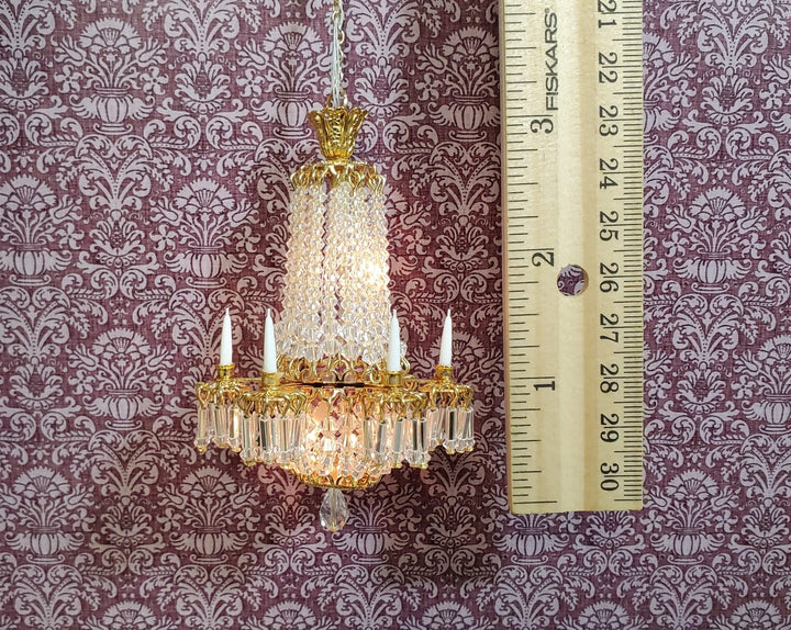 Dollhouse Chandelier 6 Arm Real Glass Crystals 12 Volt 1:12 Scale Miniatures - Miniature Crush