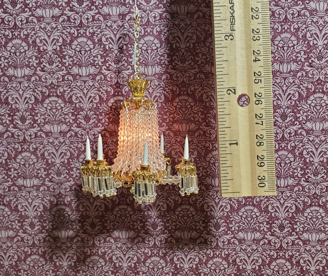 Dollhouse Chandelier 8 Arm Real Glass Crystals 12 Volt 1:12 Scale Miniatures - Miniature Crush