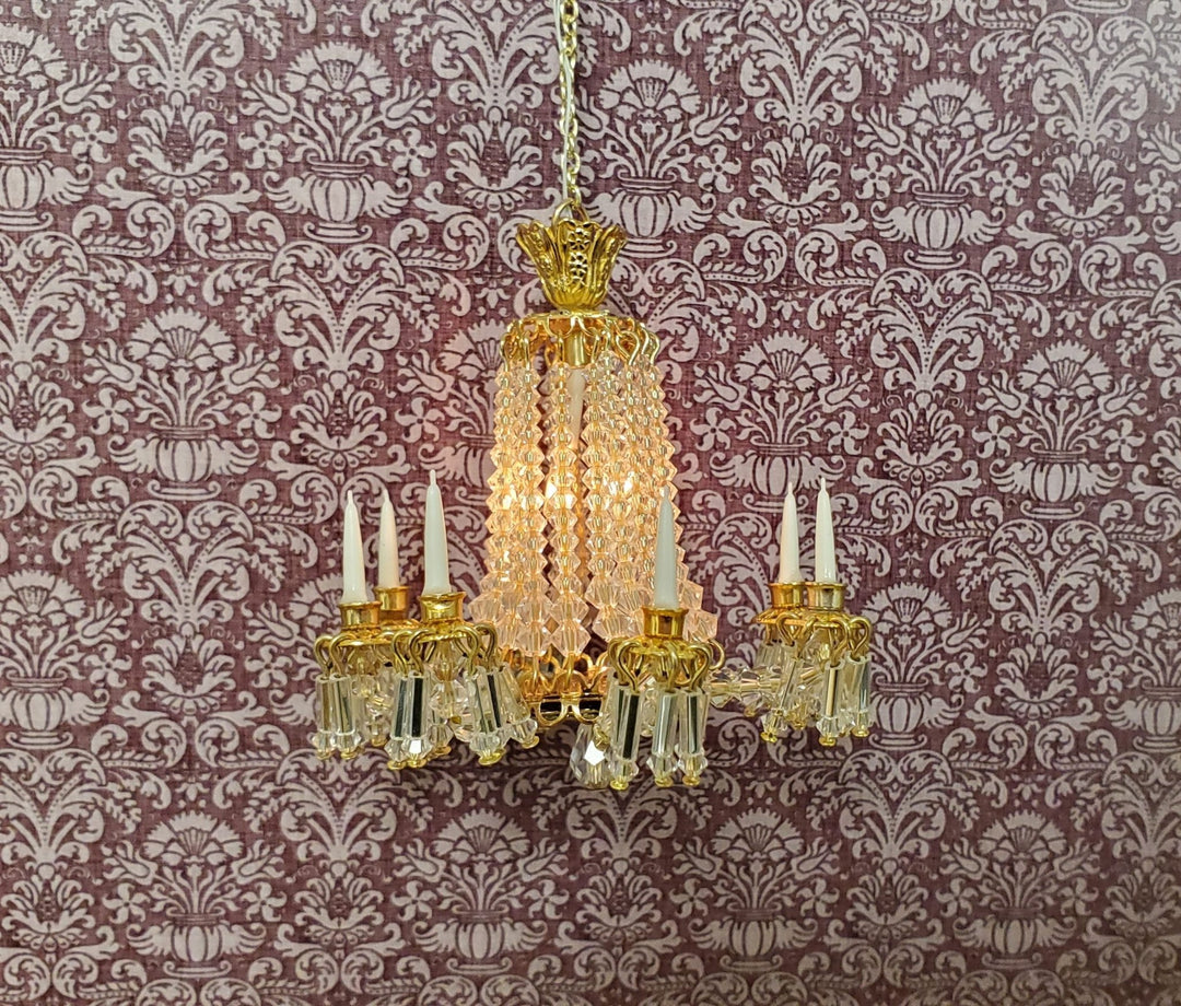 Dollhouse Chandelier 8 Arm Real Glass Crystals 12 Volt 1:12 Scale Miniatures - Miniature Crush