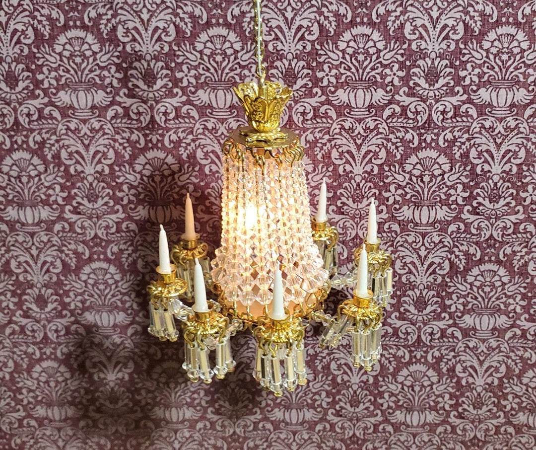 Dollhouse Chandelier 8 Arm Real Glass Crystals 12 Volt 1:12 Scale Miniatures - Miniature Crush