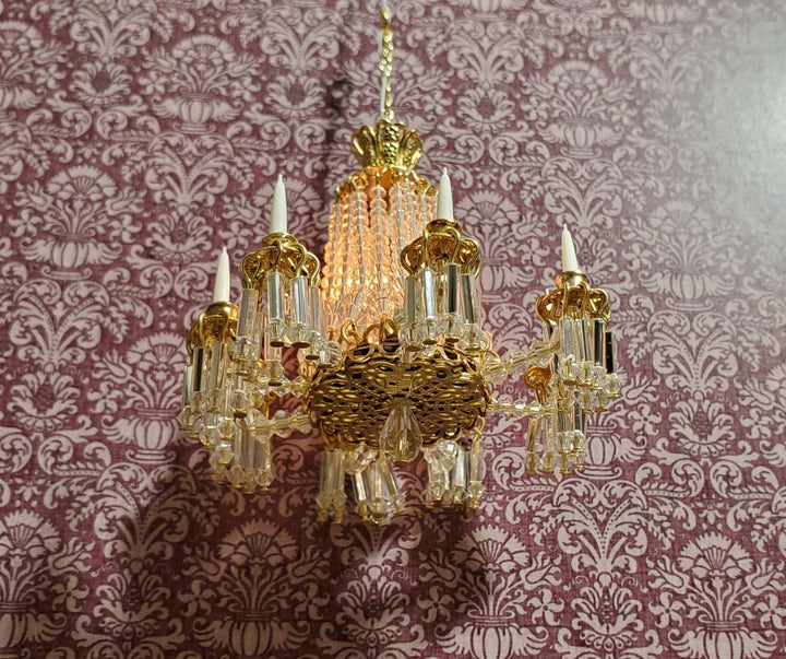 Dollhouse Chandelier 8 Arm Real Glass Crystals 12 Volt 1:12 Scale Miniatures - Miniature Crush