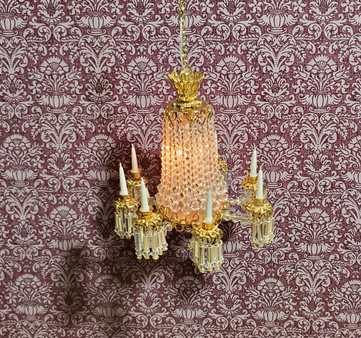 Dollhouse Chandelier 8 Arm Real Glass Crystals 12 Volt 1:12 Scale Miniatures - Miniature Crush