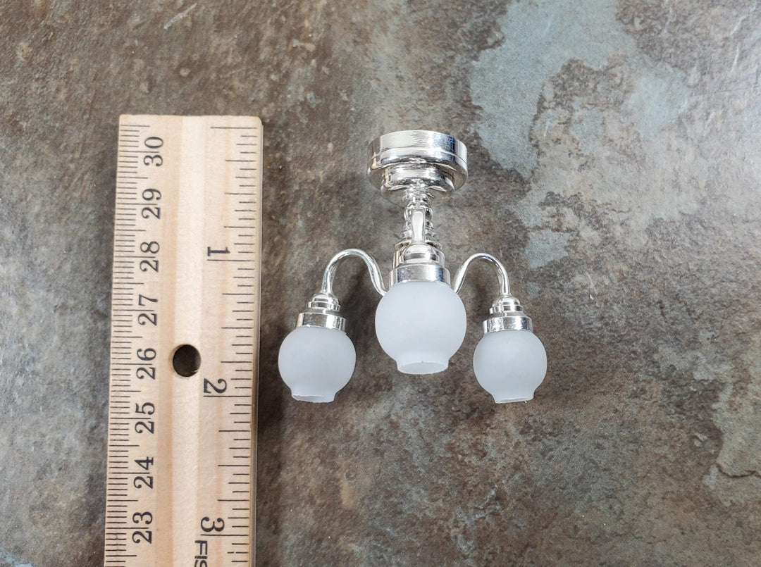 Dollhouse Chandelier Ceiling Light Battery Operated 3 Arm Silver 1:12 Scale - Miniature Crush