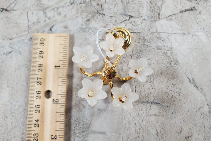 Dollhouse Chandelier Ceiling Light Battery Operated 5 Arm Flower 1:12 Scale - Miniature Crush