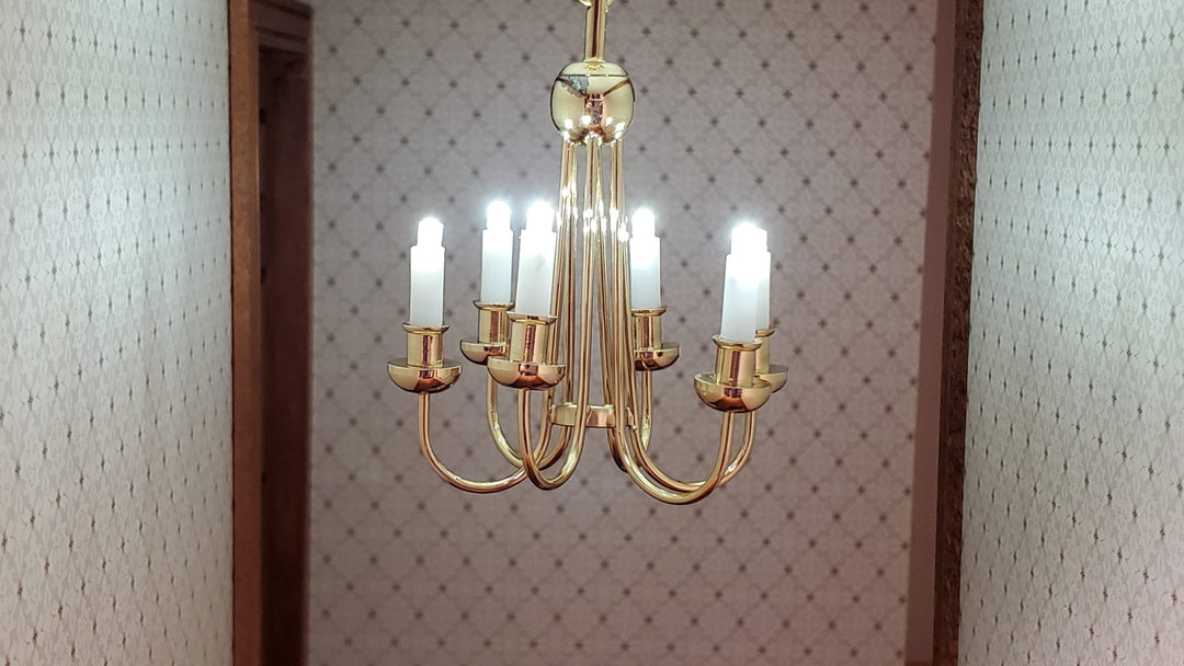 Dollhouse Chandelier LED Battery Operated Gold 6 Arm Light 1:12 Scale Miniature - Miniature Crush