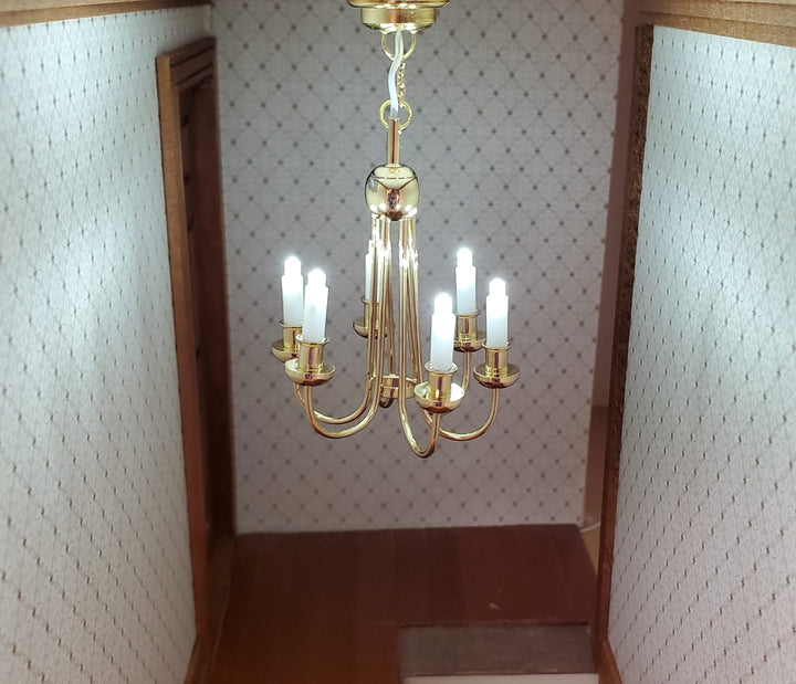 Dollhouse Chandelier LED Battery Operated Gold 6 Arm Light 1:12 Scale Miniature - Miniature Crush