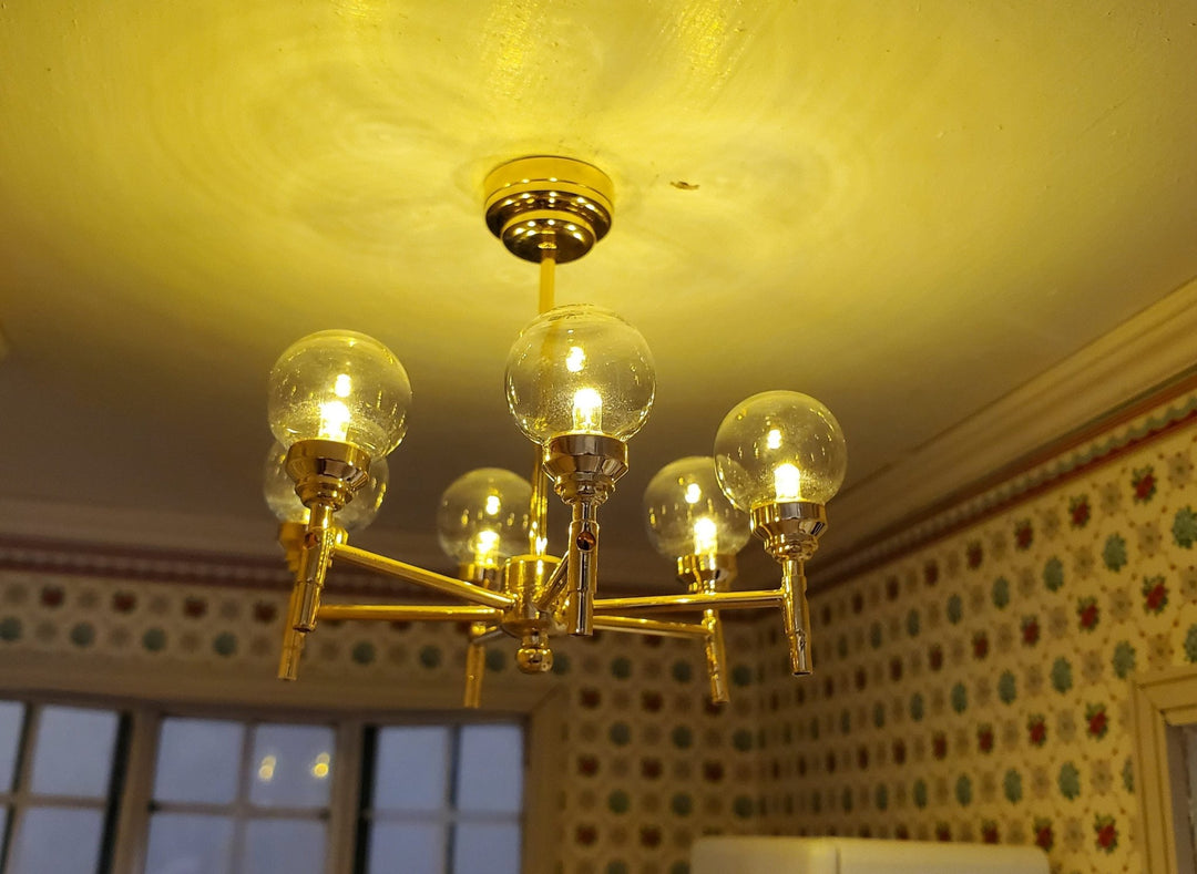 Dollhouse Chandelier Mid Century Modern 6 Arm Wand Battery 1:12 Scale - MiniatureCrush