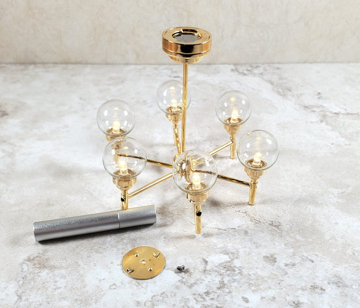 Dollhouse Chandelier Mid Century Modern 6 Arm Wand Battery 1:12 Scale - MiniatureCrush