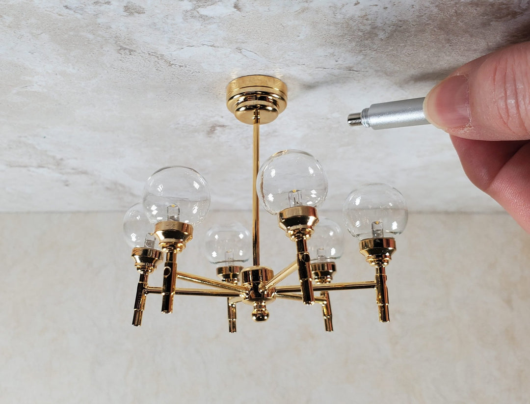 Dollhouse Chandelier Mid Century Modern 6 Arm Wand Battery 1:12 Scale - MiniatureCrush