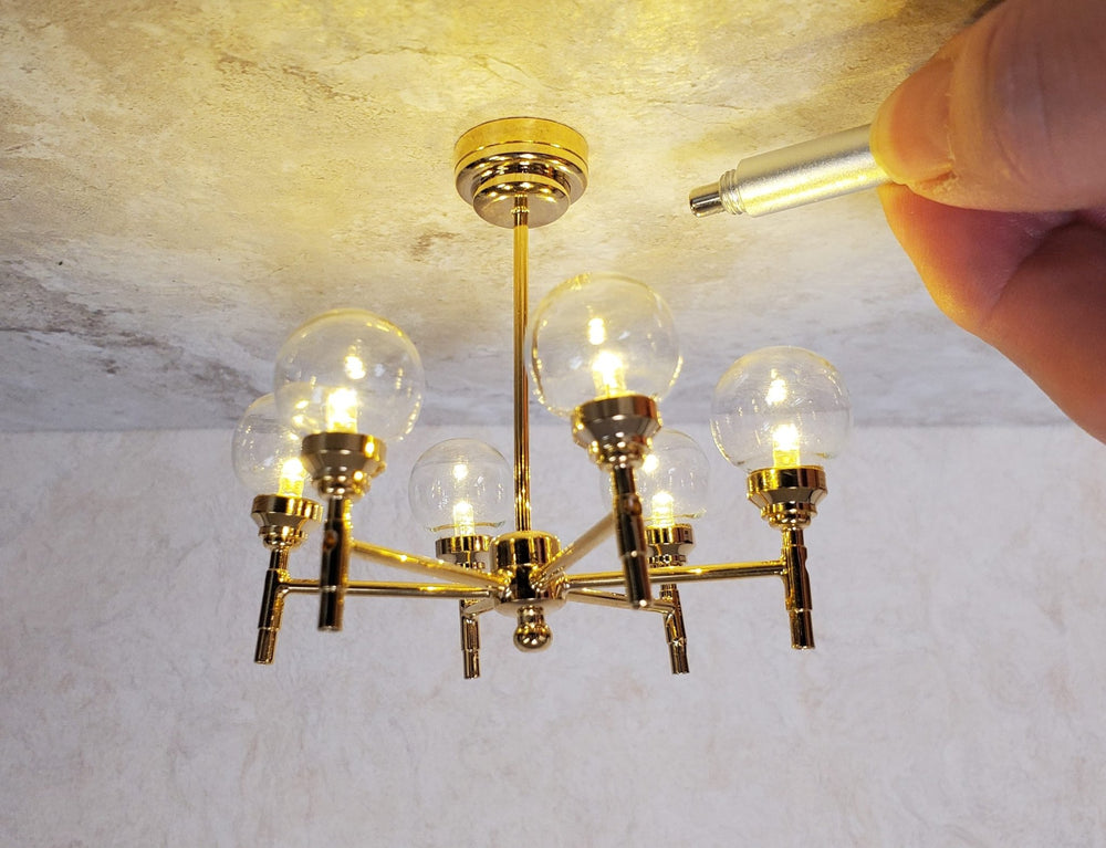 Dollhouse Chandelier Mid Century Modern 6 Arm Wand Battery 1:12 Scale - MiniatureCrush